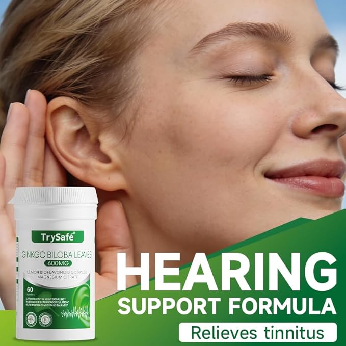 1000mg Hearing Support Formula - Tinnitus Relief for Ringing Ears with 600mg Ginkgo biloba, 230mg Lemon Bioflavonoid Complex & Vitamins, Support Inner Ears Healthy, Auditory Nerve* & Sleep*