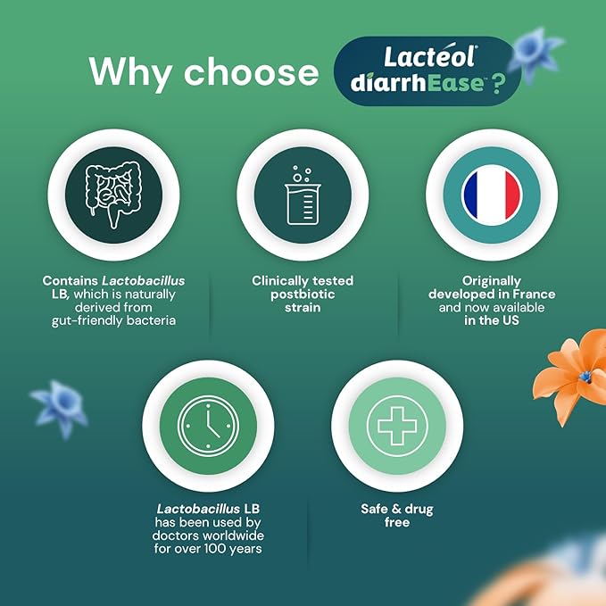 Lactéol diarrhEase- a Safe, Drug Free and clinically Tested postbiotic Strain That Helps soothes Occasional Digestive Upset and Shortens The Duration of Occasional Diarrhea, 24 Count