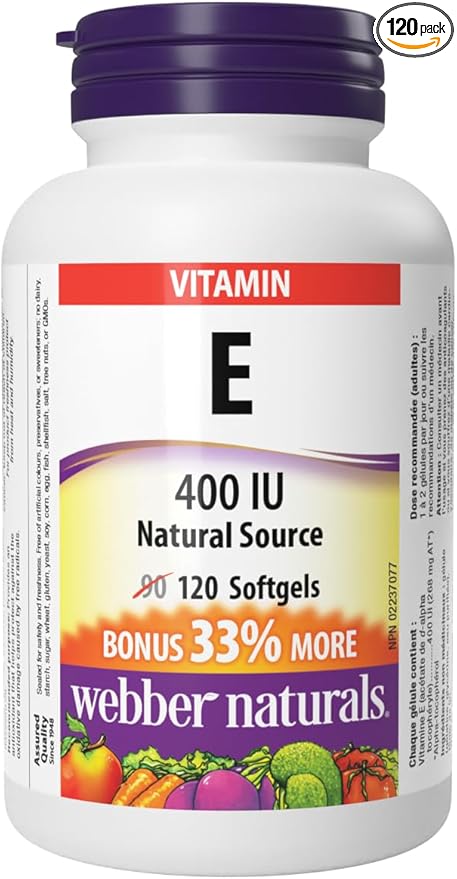Webber Naturals Vitamin E Natural Source Softgel, 400 IU-120 Softgels