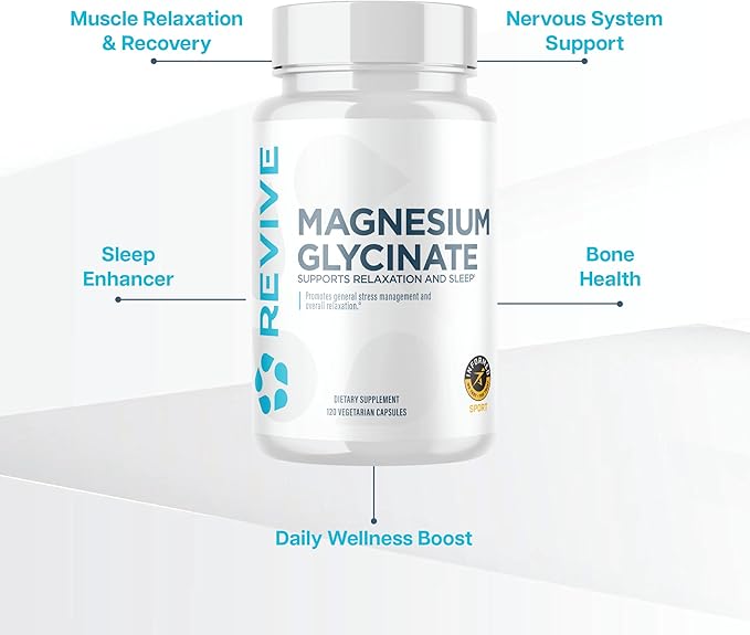 Revive MD Pure Magnesium Glycinate 200mg – High Absorption Supplement for Relaxation, Stress Relief, Sleep & Memory Support – Promotes Strong Bones, Healthy Nerve & Muscle Function (60 Servings)