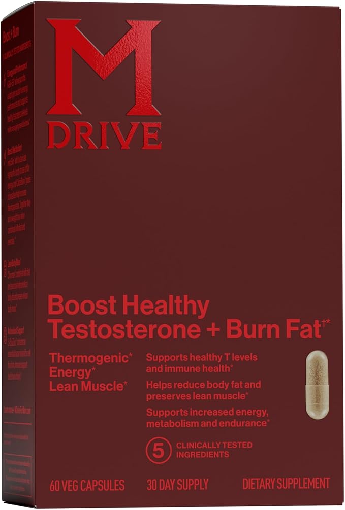 Mdrive Boost and Burn Testosterone Booster and Fat Burner for Men, Energy, Strength, Stress Relief, KSM-66 Ashwagandha, Advantra Z, Chromax, 60 Capsules