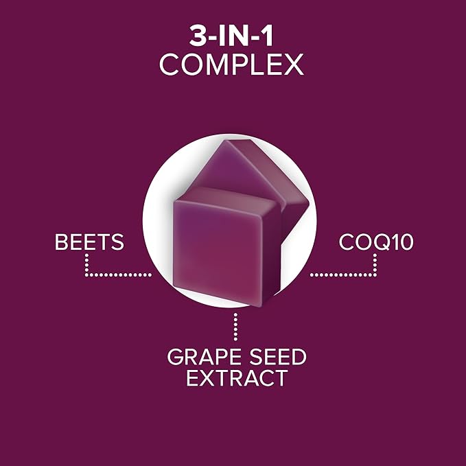Qunol Beets Chews for Blood Pressure Support,3 in 1 Beets + CoQ10 + Grape Seed Extract,Supports Healthy Blood Circulation & Heart Healthy Energy,90 Chews,(Pack of 2)