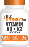BulkSupplements.com Vitamin D3 50,000IU + Vitamin K2 200mcg Softgels - 365 Count (Pack of 1)