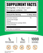 BulkSupplements.com Turmeric Extract Powder - from Turmeric Root, Curcumin Supplements, Turmeric Curcumin Powder - Gluten Free, 1g per Serving, 1kg (2.2 lbs) (Pack of 1)