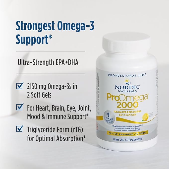 Nordic Naturals ProOmega 2000, Lemon Flavor - 90 Soft Gels - 2150 mg Omega-3 - Ultra High-Potency Fish Oil - EPA & DHA - Promotes Brain, Eye, Heart, & Immune Health - Non-GMO - 45 Servings