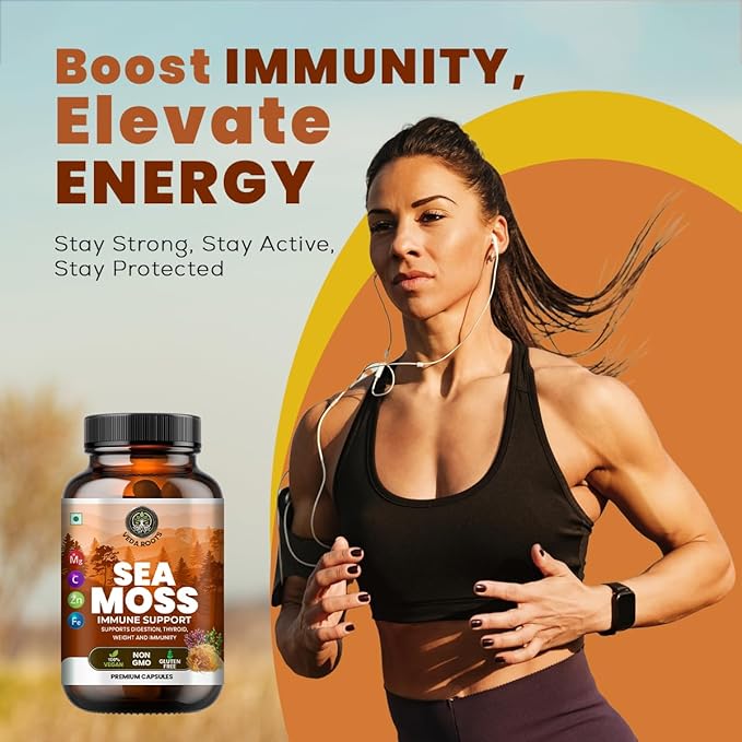 Sea Moss Capsules with Burdock Root, Bladderwrack & Muira Puama support immunity, gut health & energy. Made with raw Irish sea moss powder-120 nutrient-rich superfood capsules-60 Capsules