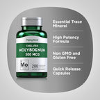 Piping Rock Molybdenum Supplement | 500 mcg | 200 Capsules | Chelated Molybdenum Amino Acid | Non-GMO, Gluten Free