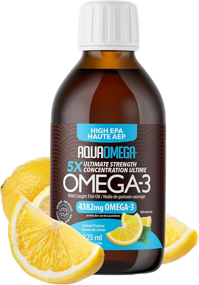 5X Ultimate Strength Omega 3 Fish Oil Liquid with Vitamin D, Burpless Liquid Fish Oil Supplements with High EPA and DHA Omega 3 Fatty Acid Supplements, 7.60 floz, Lemon Flavor