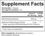 NutriFlair DIM Supplement 400mg with Bioperine, 120 Capsules - Diindolylmethane - Estrogen Metabolism Support & Hormone Balance, Menopause, PCOS, Acne and Skin Care for Men & Women - Compare to 300mg