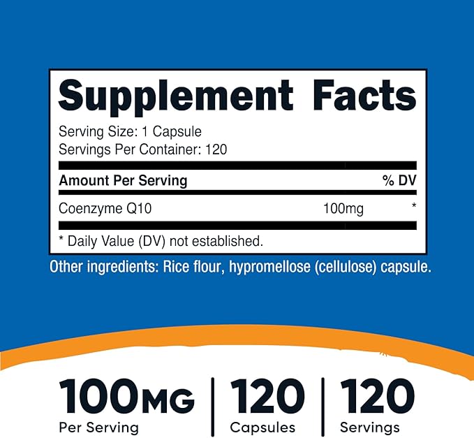 Nutricost CoQ10 100mg, 120 Vegetarian Capsules, 120 Servings - High Absorption, Vegetarian, Non-GMO, Coenzyme Q10