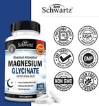 BioSchwartz Magnesium Glycinate 500mg Capsules (120 Mini Caps) Maximum Absorption Magnesium Supplement for Healthy Nerves Muscles Heart Mood and Sleep Support (Vegan, Gluten-Free, Non-GMO)