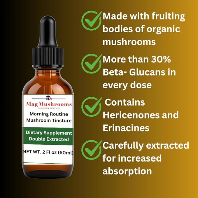 Morning Routine Mushroom Tincture, High Potency, Double Extracted, 60 Daily Doses, Lion's Mane and Cordyceps