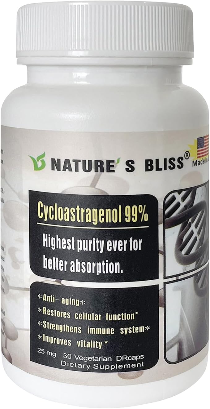 Nature'sbliss Cycloastragenol 25mg 99%,Telomere Supplements, Astragalus Root Extract, Anti Aging Supplement, Immunity Boost, Stomach Acid Protected, Super Absorption, 30 Capsules