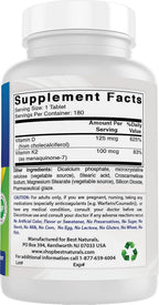 Best Naturals Vitamin K2 (MK7) with D3 Supplement Bone and Heart Health (5000 IU Vitamin D3 & 100 mcg Vitamin K2 MK7), 180 Tablets