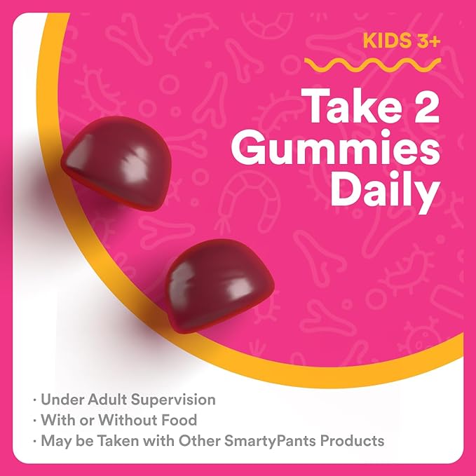 SmartyPants Kids Probiotic & Prebiotic Gummies for Digestive Health: Gut Health Supplement, Clinically Studied Prebiotic for Immune Support, Grape, 60 Count (30 Day Supply)