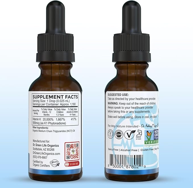 Dr. Green Mom Natal K Oral Vitamin K1 Drops for Newborns | Organic Phytonadione in MCT Oil | Natural VIT K for Babies to Support Blood Clotting