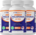 Vitamatic Melatonin 60 mg Fast Dissolve Tablets - 60 Vegan Natural Berry Flavor Tablets - Non-Habit Forming - Non-GMO, Gluten Free (3 Bottles)