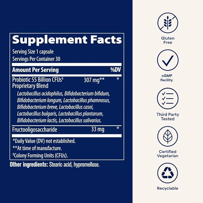 Trace Minerals Probiotic 55 Billion - High-Potency Probiotic for Small & Large Intestine Support - Age-Related Gut Support - Delayed Release Technology - Gluten-Free - 30 Count (30 Servings)