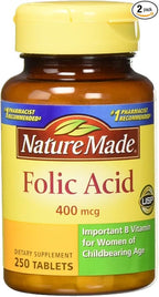 Nature Made Folic Acid (400 mcg) Tablets, 250 Count, Pack of 2