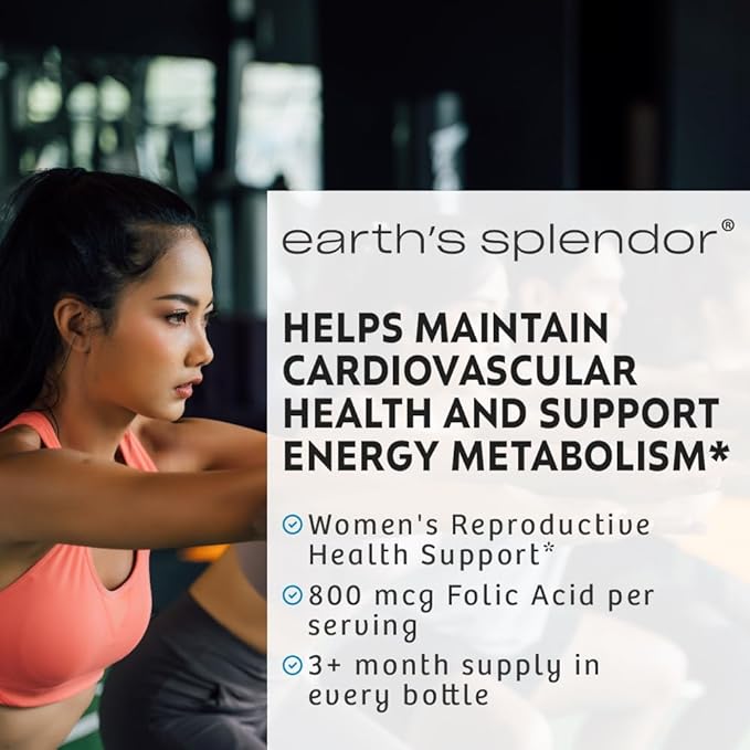 Earth's Splendor Folic Acid 800 mcg Supplement, Supports Heart Health, Supports Women's Reproductive Health, Smooth Coated Tablets (800 mcg, 200 Tablets, Pack of 2)