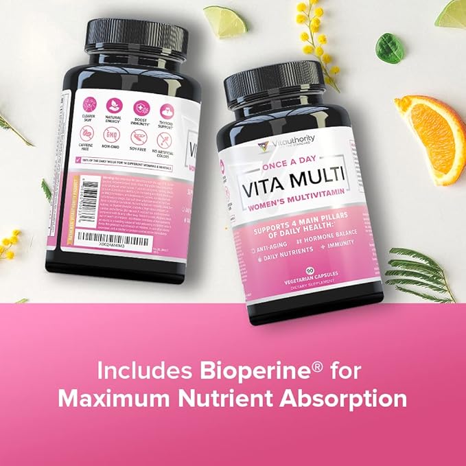 Vitauthority Multivitamin for Women Women’s Daily Multi-Vitamin Supplement with DIM, Iodine, Ashwagandha Supports Youthful Complexion, Healthy Cortisol and Estrogen Balance 30 Day Supply