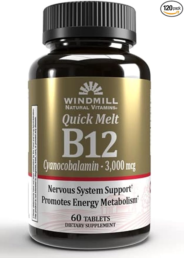 Windmill B-12 3000 mcg Quick Melt Tablets 60 Each (Pack of 2)
