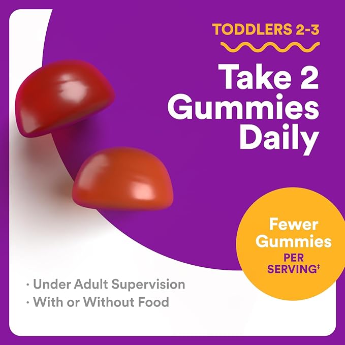 SmartyPants Toddler Multivitamin Gummies, Omega 3 (DHA/EPA), Vitamins D3, C, Vitamin B12, B6, A, K & Zinc, Biotin, Gluten Free, Three Fruit Flavors, 60 Count (30 Day Supply)
