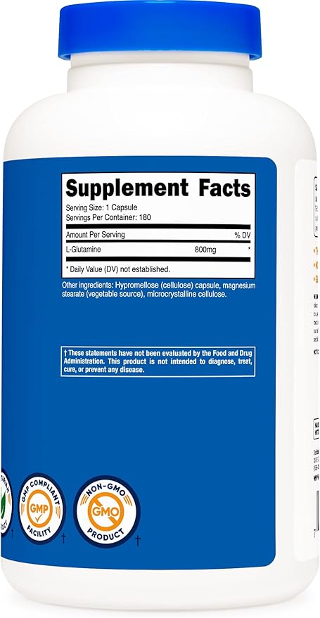 Nutricost L-Glutamine 800mg, 180 Capsules (3 Bottles)