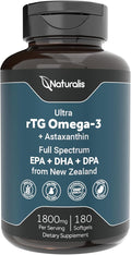Naturalis Ultra rTG Omega 3 Fish Oil 1800mg from Wild New Zealand Tuna | IFOS Certified & Sustainably Sourced | Full Spectrum Omega3s EPA, DHA & DPA | 180 Softgels