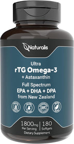 Naturalis Ultra rTG Omega 3 Fish Oil 1800mg from Wild New Zealand Tuna | IFOS Certified & Sustainably Sourced | Full Spectrum Omega3s EPA, DHA & DPA | 180 Softgels