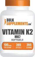 BulkSupplements.com Vitamin K2 Softgels - Vitamin K2 MK7, Vitamin Supplements - Gluten Free, 1 Softgel per Serving, 365 Count (Pack of 1)