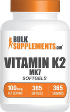BulkSupplements.com Vitamin K2 Softgels - Vitamin K2 MK7, Vitamin Supplements - Gluten Free, 1 Softgel per Serving, 365 Count (Pack of 1)