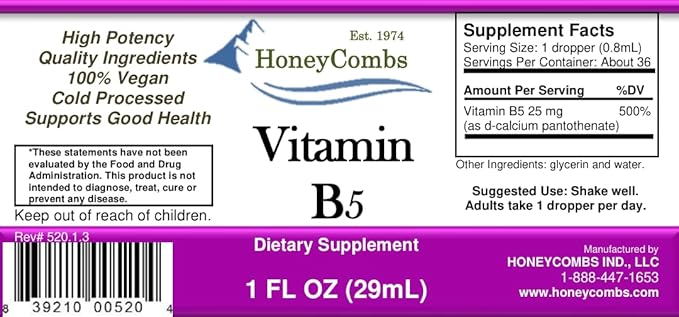 HoneyCombs Vitamin B5 Extract Alcohol Free (Liquid), 1 oz