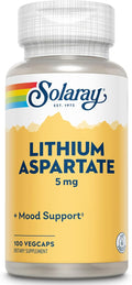 SOLARAY Lithium Aspartate Supplement 5 mg for Men & Women - Daily Trace Mineral Support, Low Dose Lithium Supplement Capsules - 100 Veg Cap Ct