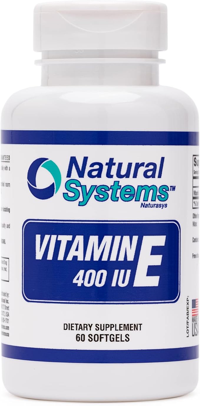 Vitamin E 60 Softgels 400 IU by Natural Systems - Vitamin E Supplements Immune System Support * - Softgels Skin Care - Natural VIT E Non-Sugar, Non-Artificial Flavors or Preservatives
