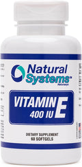 Vitamin E 60 Softgels 400 IU by Natural Systems - Vitamin E Supplements Immune System Support * - Softgels Skin Care - Natural VIT E Non-Sugar, Non-Artificial Flavors or Preservatives