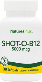 NaturesPlus Shot-O-B12 - 30 Softgels - 5000 mcg - Supports Energy & Immune Health - Gluten Free - 30 Servings