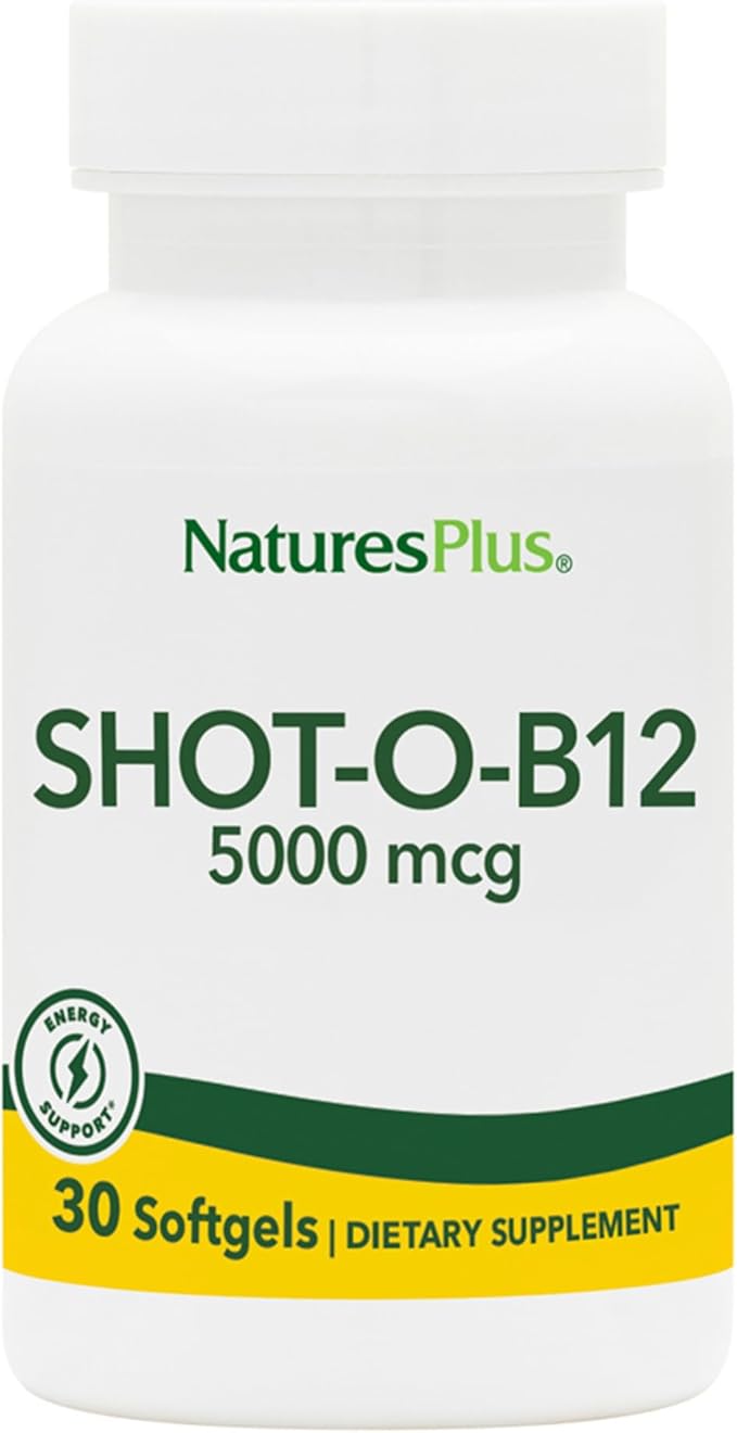 NaturesPlus Shot-O-B12 - 30 Softgels - 5000 mcg - Supports Energy & Immune Health - Gluten Free - 30 Servings