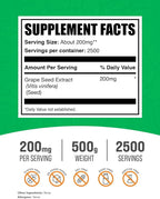 BulkSupplements.com Grape Seed Extract Powder - Antioxidant Supplement, Herbal Supplement - Vegan & Gluten Free, 200mg per Serving, 500g (1.1 lbs) (Pack of 1)