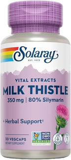 SOLARAY Milk Thistle Seed Extract 350 mg Guaranteed to Contain 80% Silymarin, Traditional Liver Support, Vegan & Lab Verified for Quality, 60 Day Money-Back Guarantee, 30 Servings, 30 VegCaps