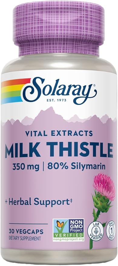 SOLARAY Milk Thistle Seed Extract 350 mg Guaranteed to Contain 80% Silymarin, Traditional Liver Support, Vegan & Lab Verified for Quality, 60 Day Money-Back Guarantee, 30 Servings, 30 VegCaps