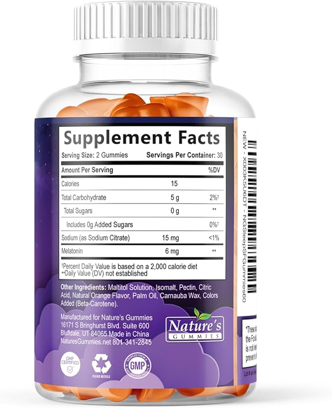 Sleep Gummies for Adults - Sugar Free Melatonin 6 MG Per Serving Gummy Supplement - Natural Zero Sugar Sleeping Gummy for Adults & Kids, Orange Flavored, Extra Strength Sleep Support - 60 Gummies