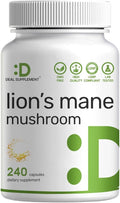 Lions Mane Mushroom Supplement, 240* Capsules – Active Fruiting Body & Mycelium Extract – Natural Brain Nootropic & Immune System Booster – Non-GMO