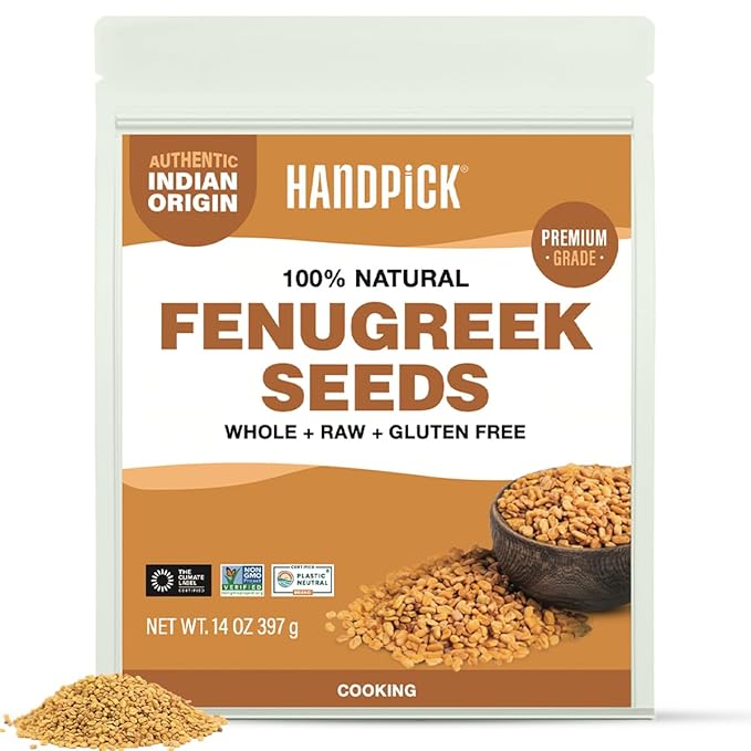 HANDPICK Fenugreek Seeds (14oz) ALL NATURAL Fenugreek - Indian Origin Whole Methi Seeds (Trigonella Foenum Graecum) Fenogreco En Semillas | Resealable Ziplock Pouch