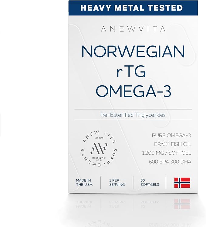 Norwegian rTG Omega 3 Fish Oil for Brain & Heart Boost, Triglyceride Fish Oil Omega 3 Supplements, 300 DHA 600 EPA Omega 3 Softgels Essential Fatty Acids for Eyes, Skin & Joints, 1200mg, 60 Servings