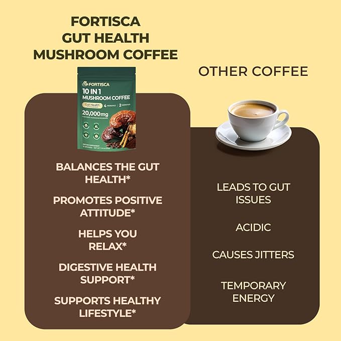 10 Kinds Mushroom Coffee with Probiotic(Lion's Mane, Cordyceps, Turkey Tail & Other), Ashwagandha Instant Coffee Mushroom Supplement for Better Energy, Gut Health 210g 7.41oz