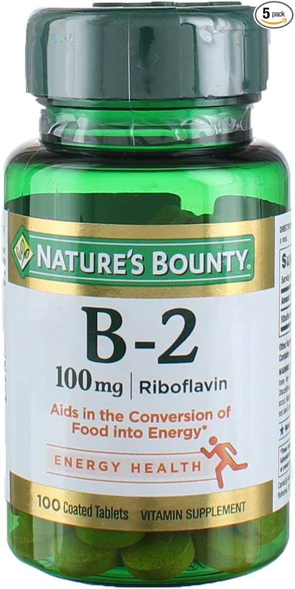 Nature's Bounty Vitamin B-2 100 mg, 100 Coated Tablets (Value Pack of 5)