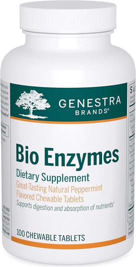 Genestra Brands Bio Enzymes | Complete Digestive Enzymes Formula in Chewable Tablets | 100 Chewable Tablets | Natural Peppermint Flavor