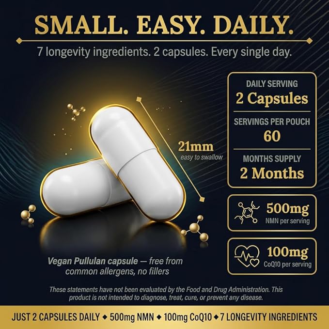NMN & Resveratrol Complex, 1000mg, 120 Capsules, Dietary Supplement with Pterostilbene, Quercetin, TMG, Coenzyme Q10, BioPerine