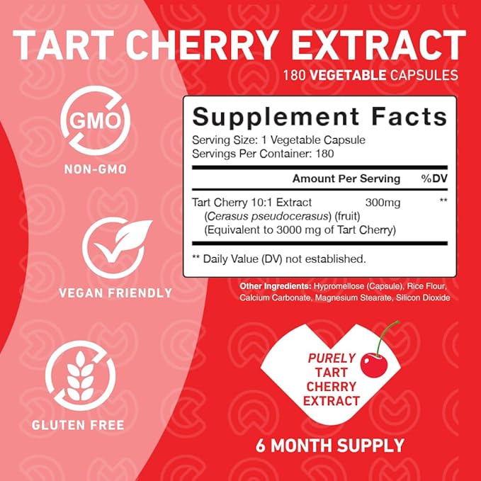 PUREFINITY Tart Cherry Capsules – Uric Acid Flush & Cleanse to Support Joint & Muscle Comfort with 3000 mg Raw Extract, Non-GMO, Gluten Free, Vegan – 180 Count (6 Month Supply)
